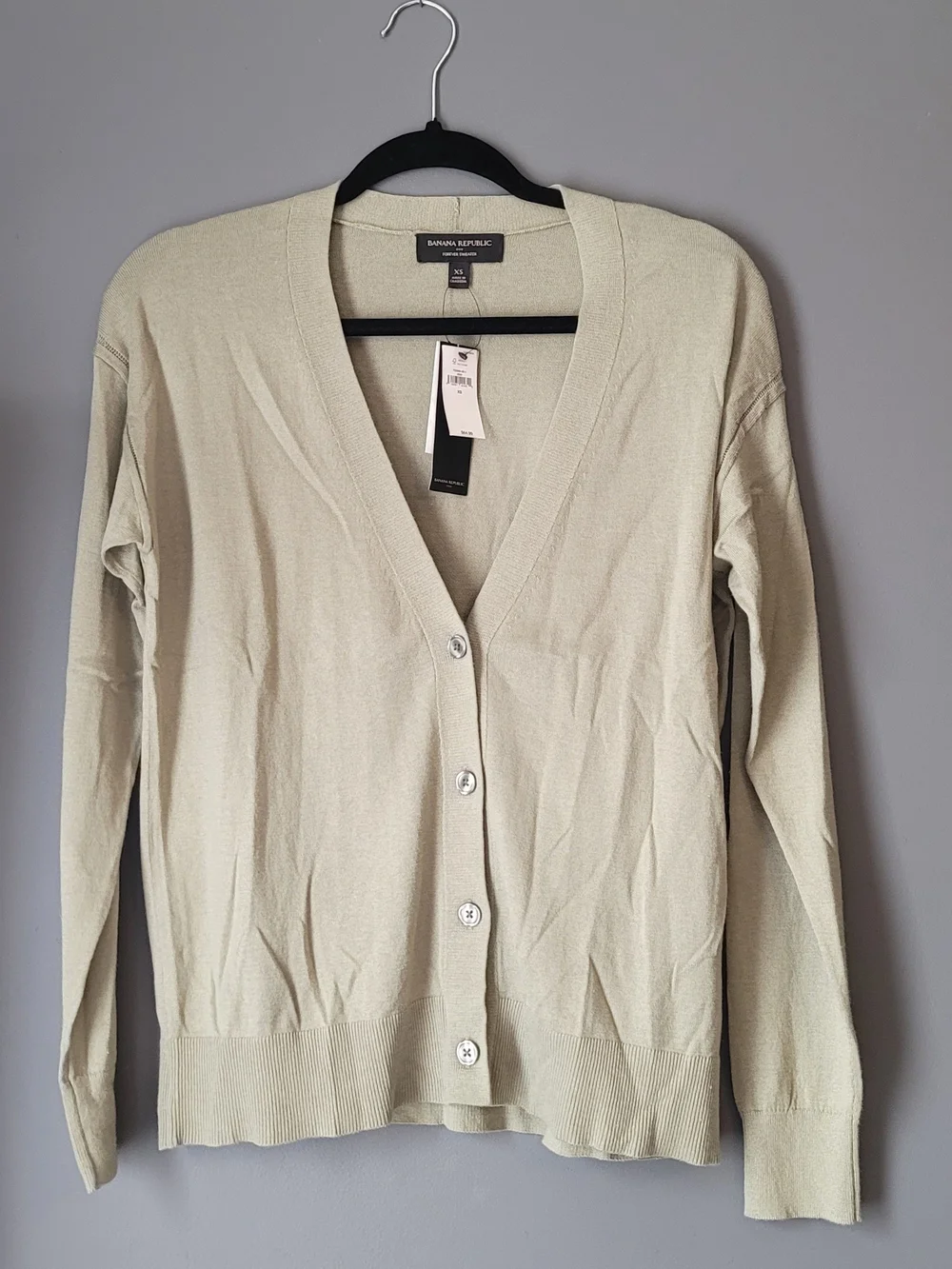 Banana Republic Forever Sweater Cardigan Light Sage V-Neck Button Front XS NWT